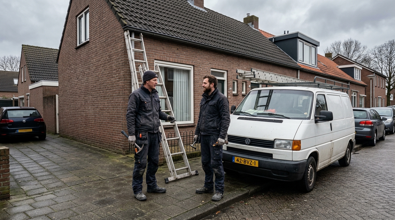 Dakdekkers van Garant Dakwerken bij een woning in Tilburg